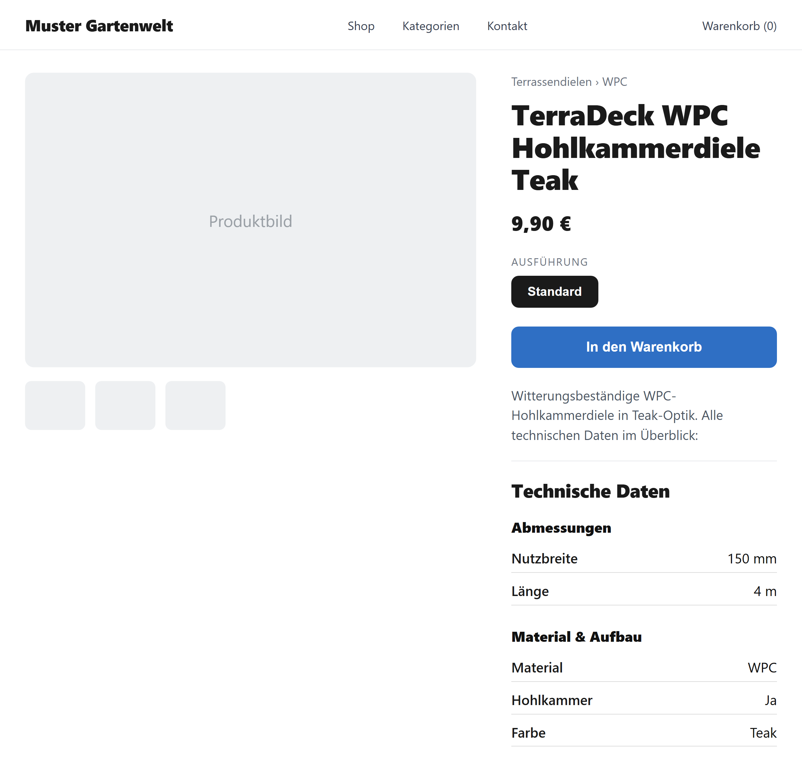 The Sachmerkmale block on a product page in the storefront